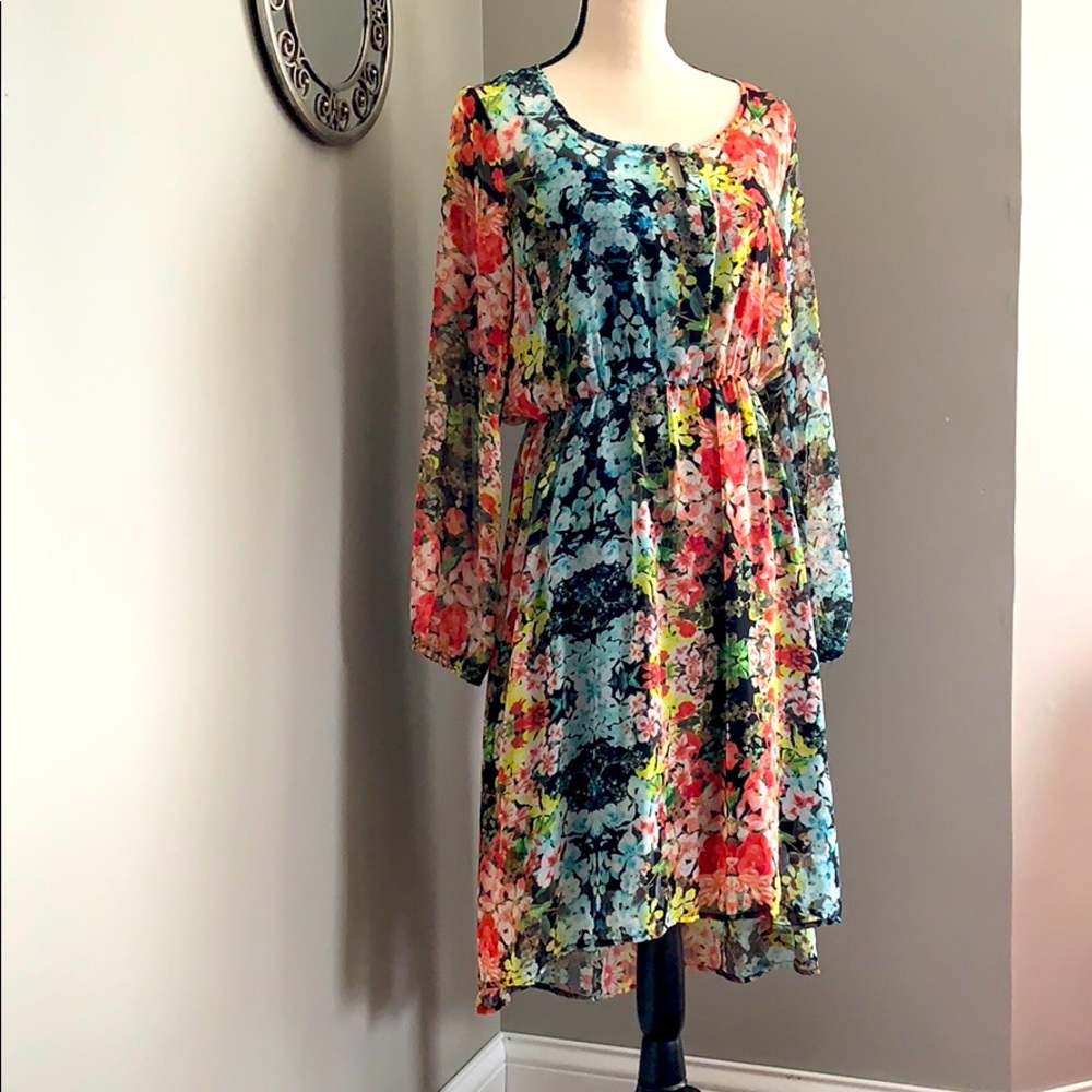 Babeau sheer floral knee length with slip dress